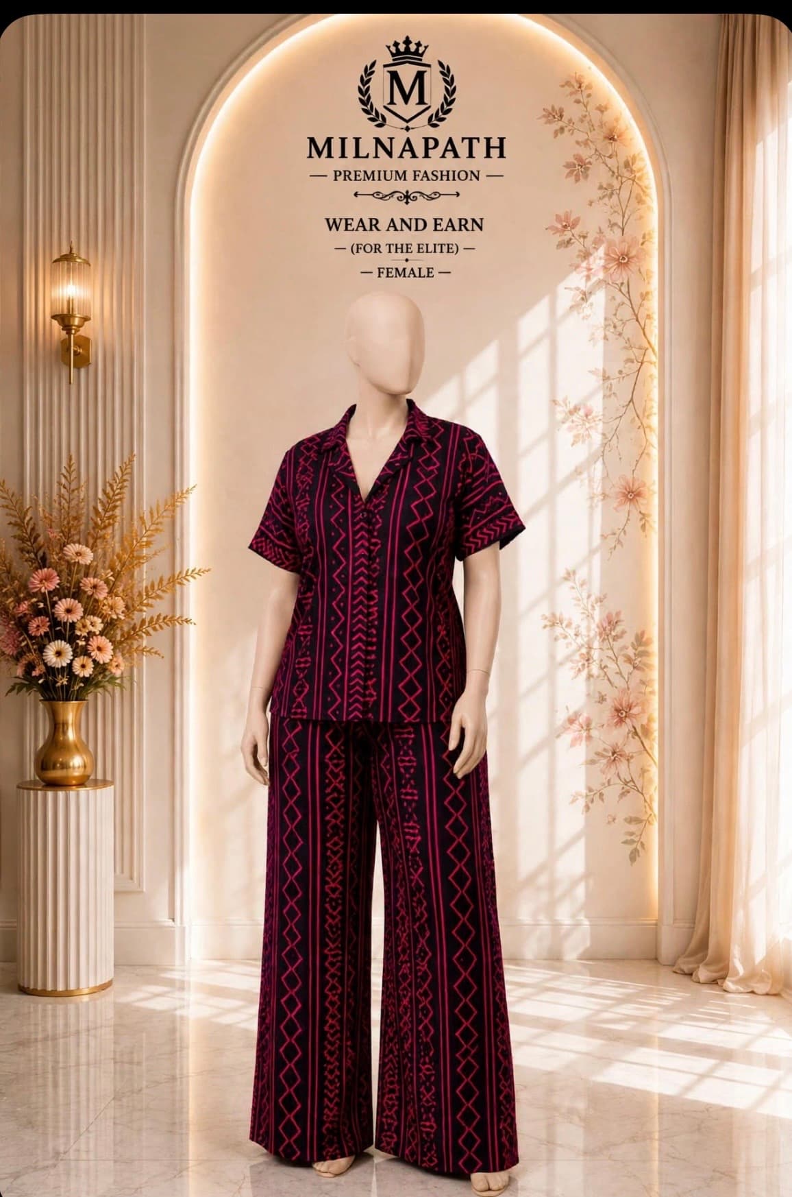 Premium Magenta Adire Baggi set