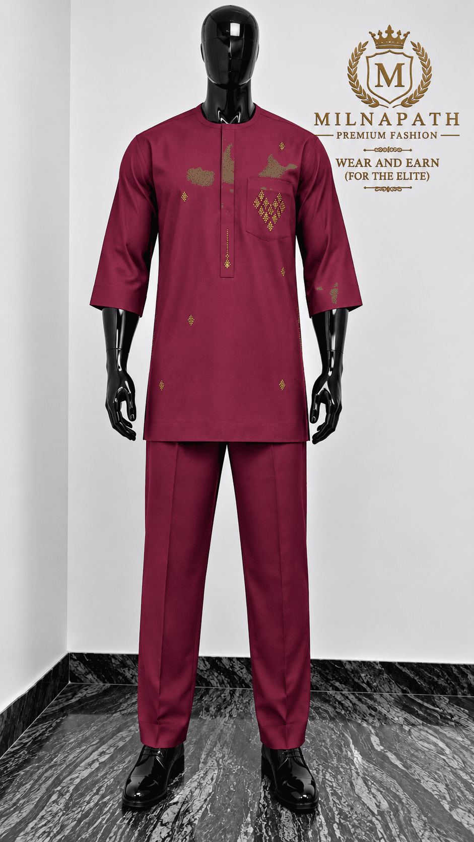 Royal Embroidered Burgundy Kaftan